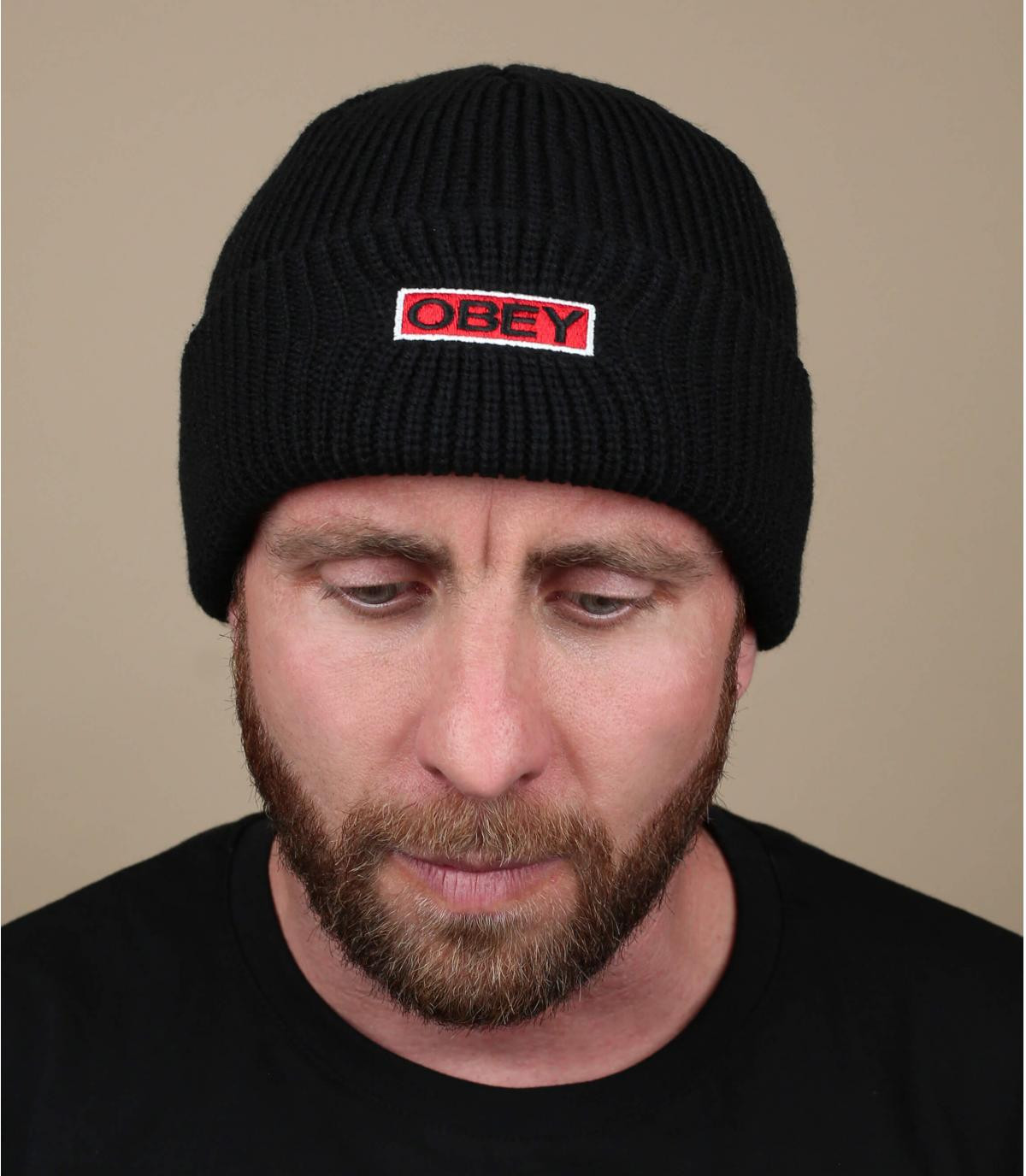 Mütze mit Rand schwarz Obey Movement Beanie black